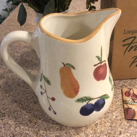Longaberger Fruit Medley Pottery Pitcher Never Used Retired - Picture 3 of 16